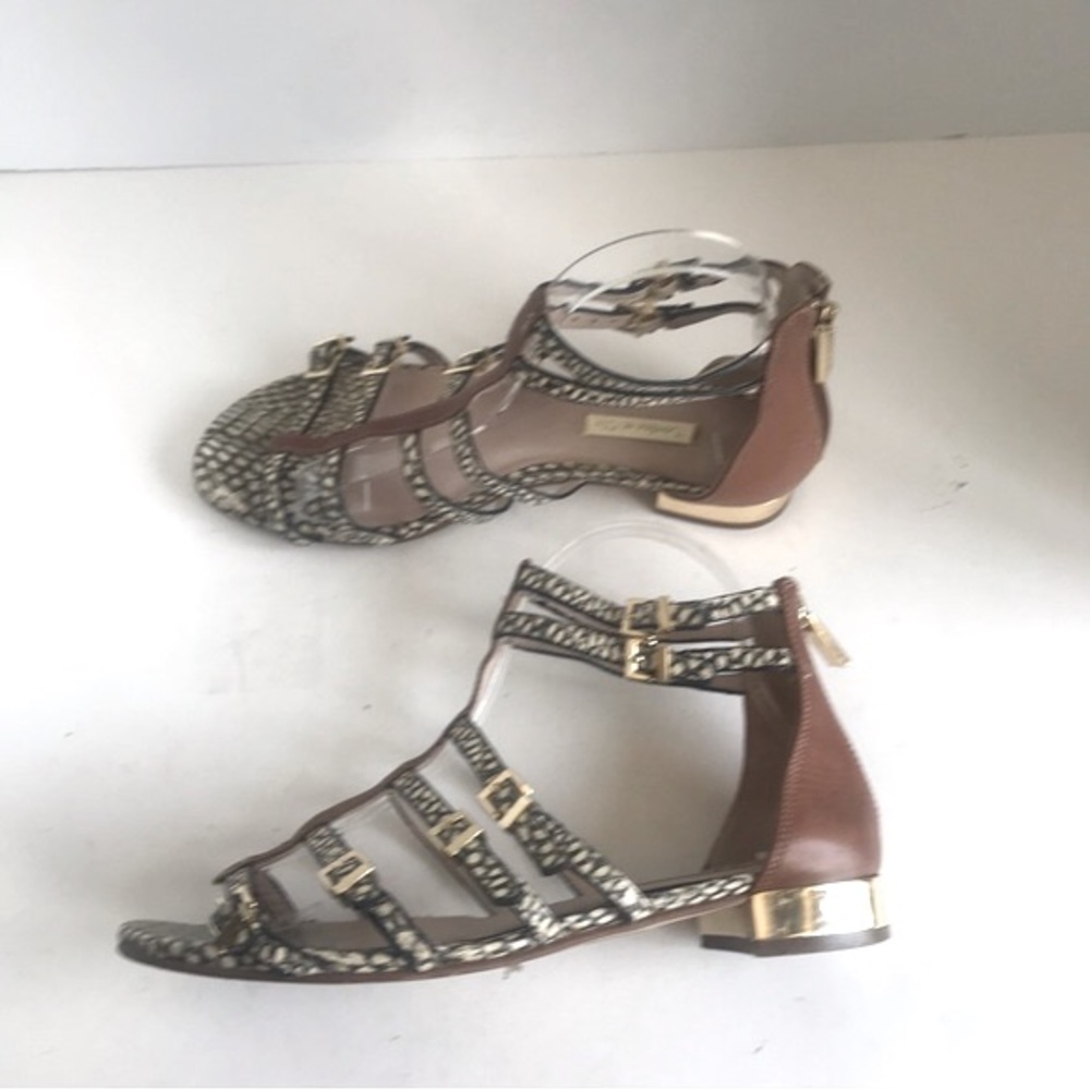 Louise Et Cie Tan Leather Snakeskin ANJA Open Toe Gladiator Sandals EU 38 - Picture 9 of 12